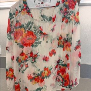 Joie White Floral Sheer V-Neck Blouse